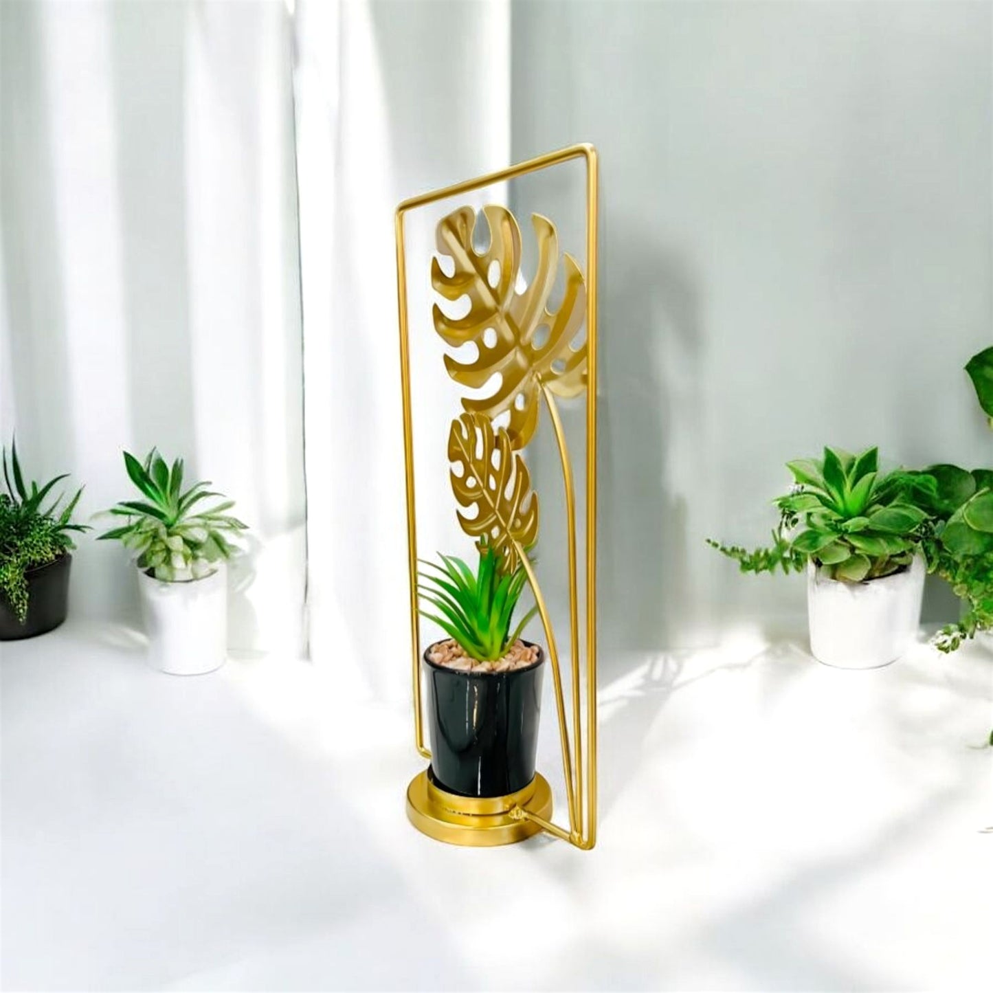Monstera Leaf Gold Metal Planter