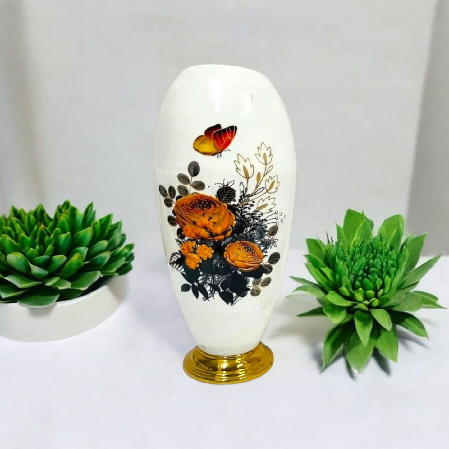 Floral Design White Decorative Vase