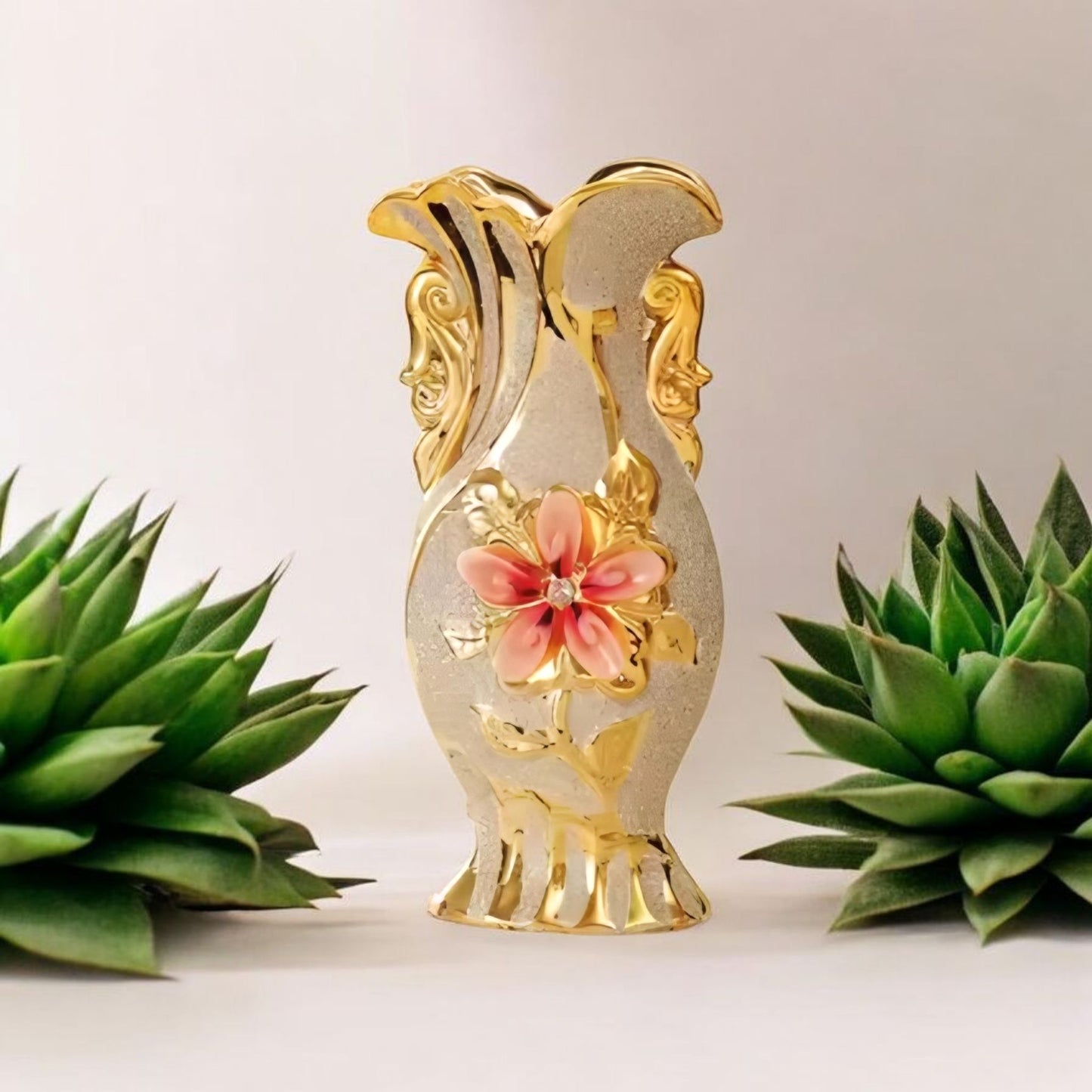 Elegant Gold Flower Ceramic Vase