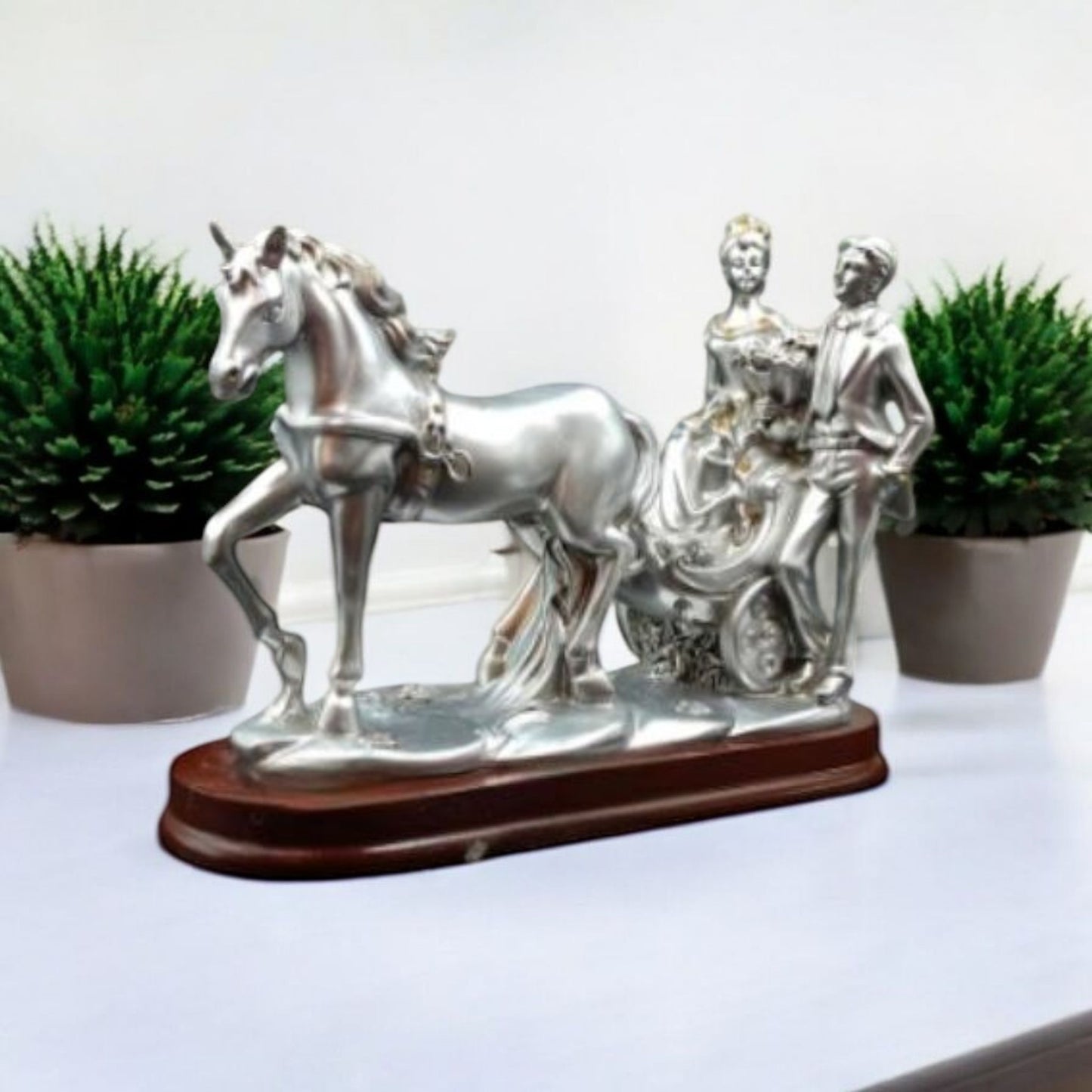 Couple Horse Carriage Figurine