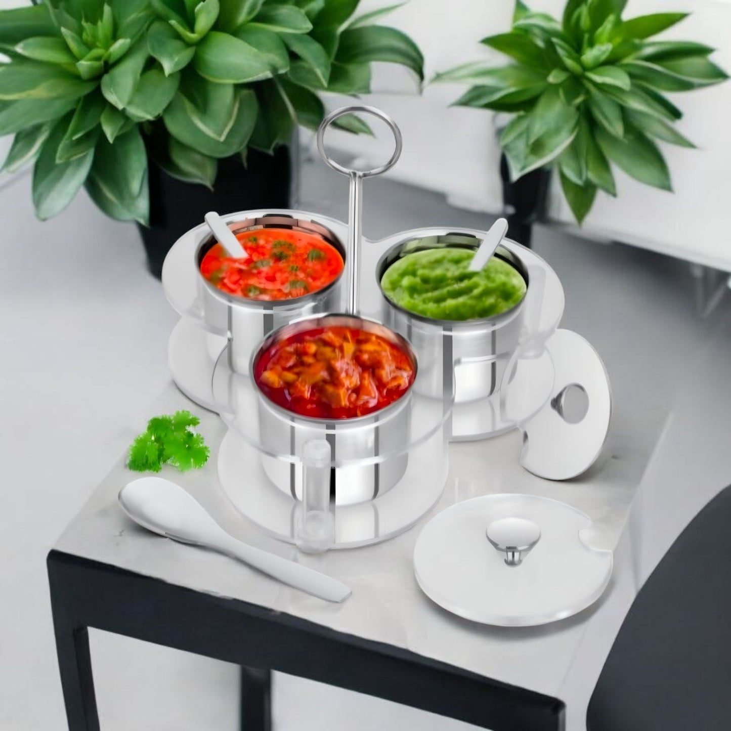 Stainless Steel 3-Piece Condiment Server Set