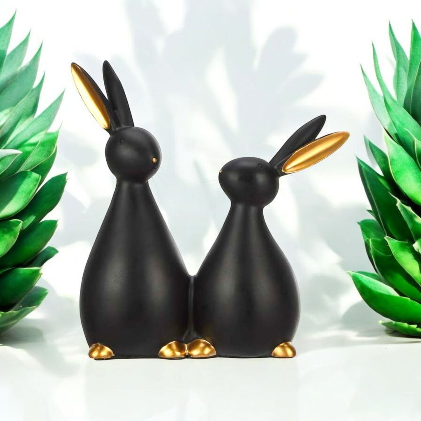 Charming Black Rabbit Couple Sculpture
