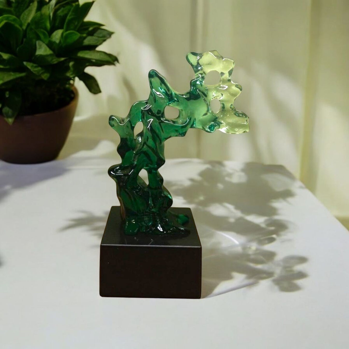 Abstract Green Crystal Resin Sculpture