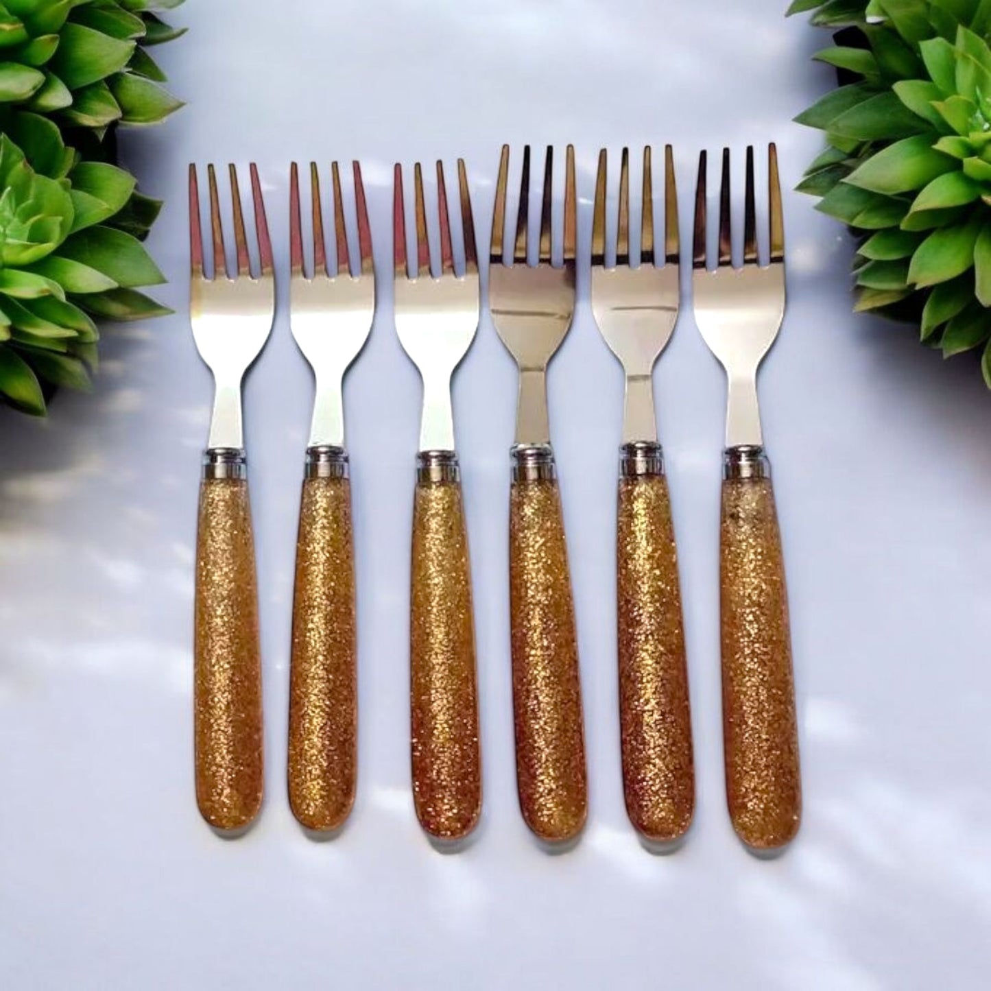 Glitter-Handle Stainless Steel Fork Set