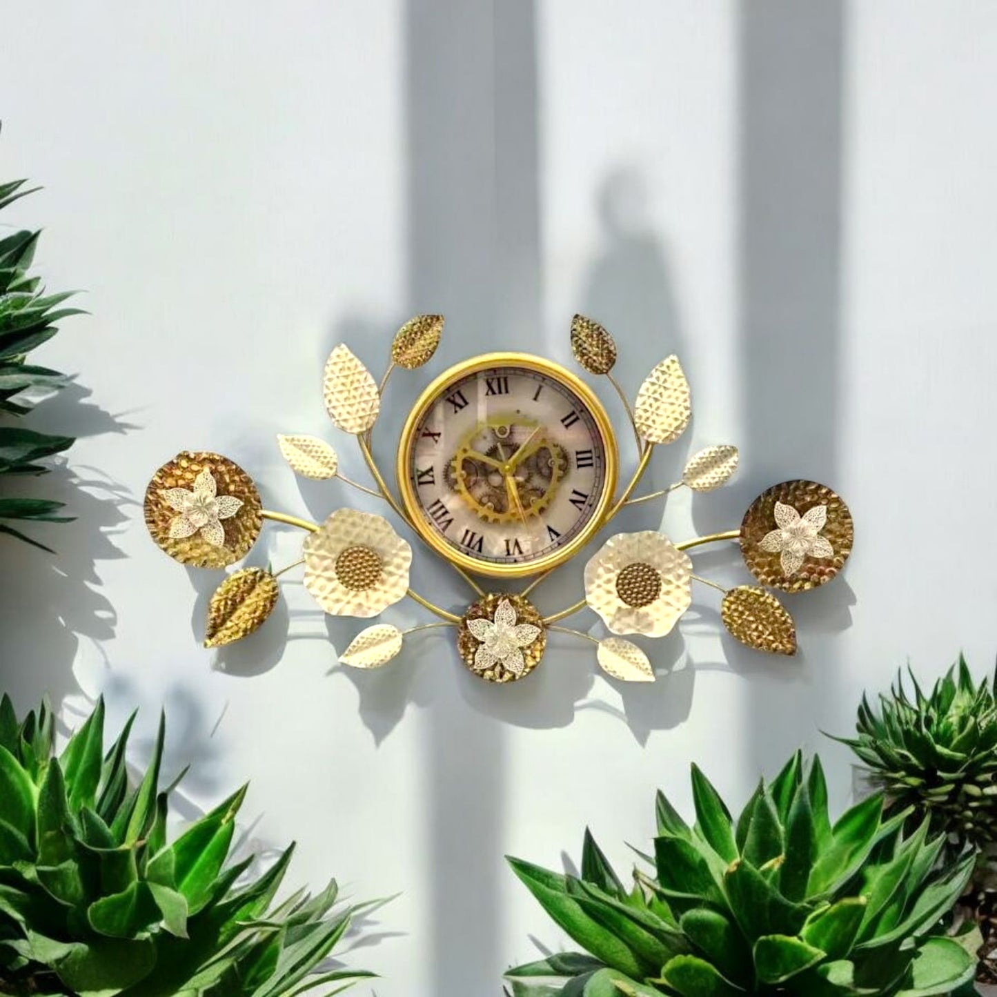Gold Leaf Floral Wall Clock