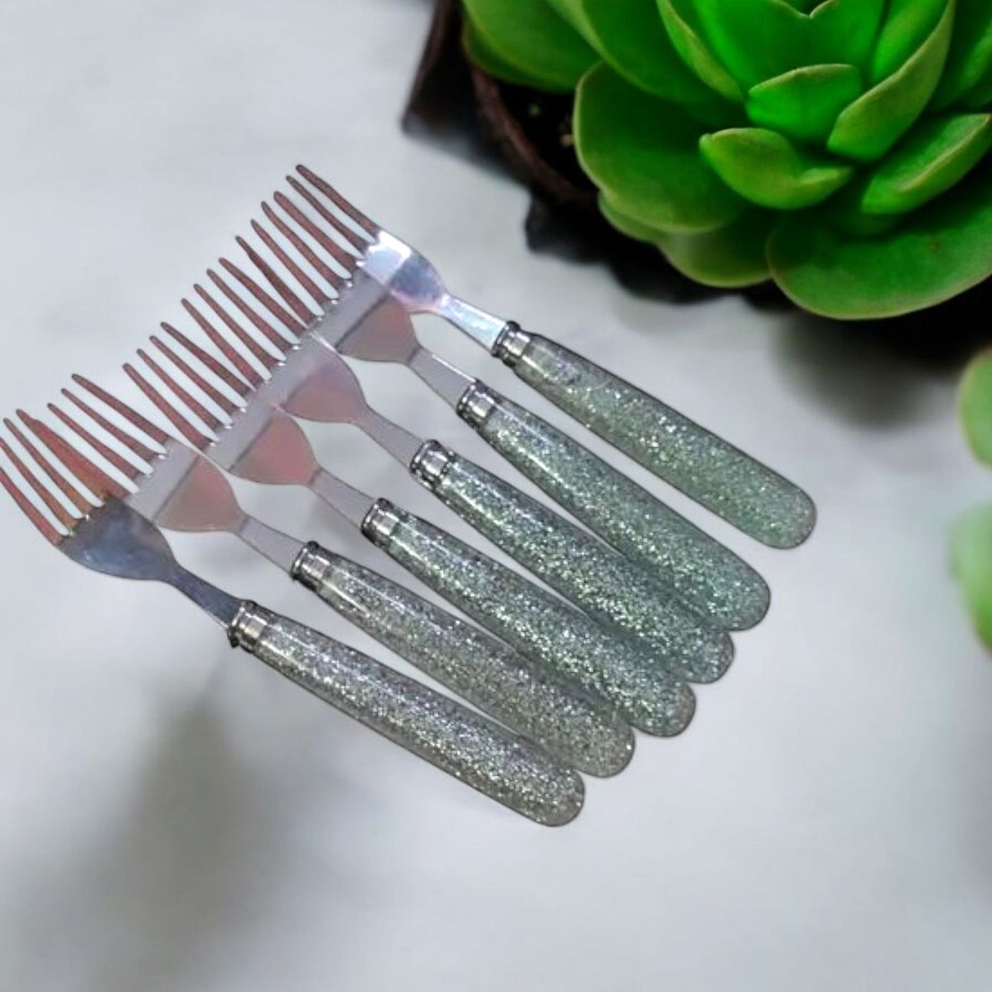 Glitter-Handle Stainless Steel Fork Set