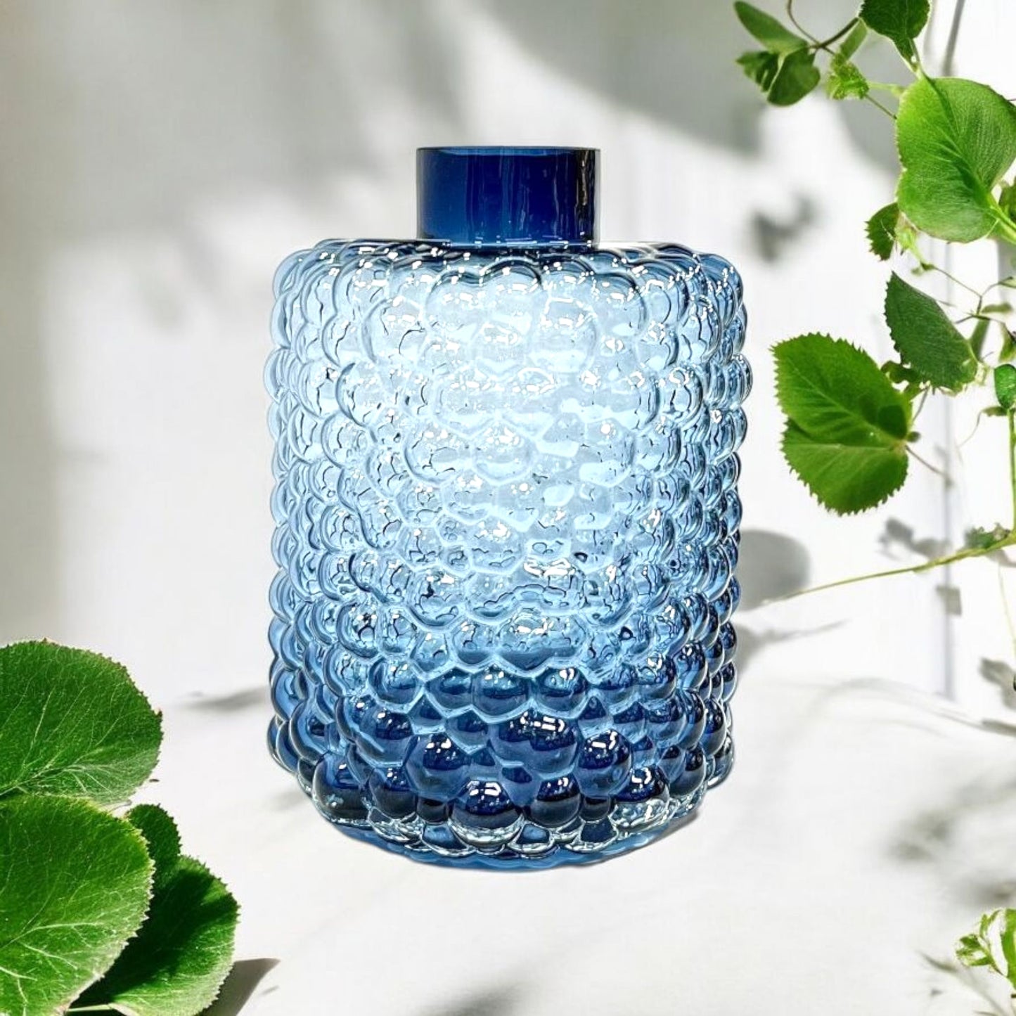 Blue Bubble Glass Vase