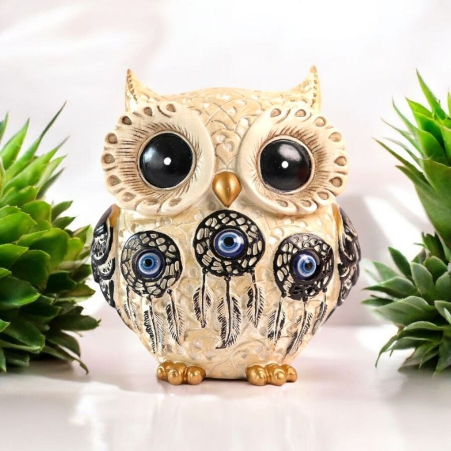 Decorative Owl Figurine with Evil Eye Motif set of 3