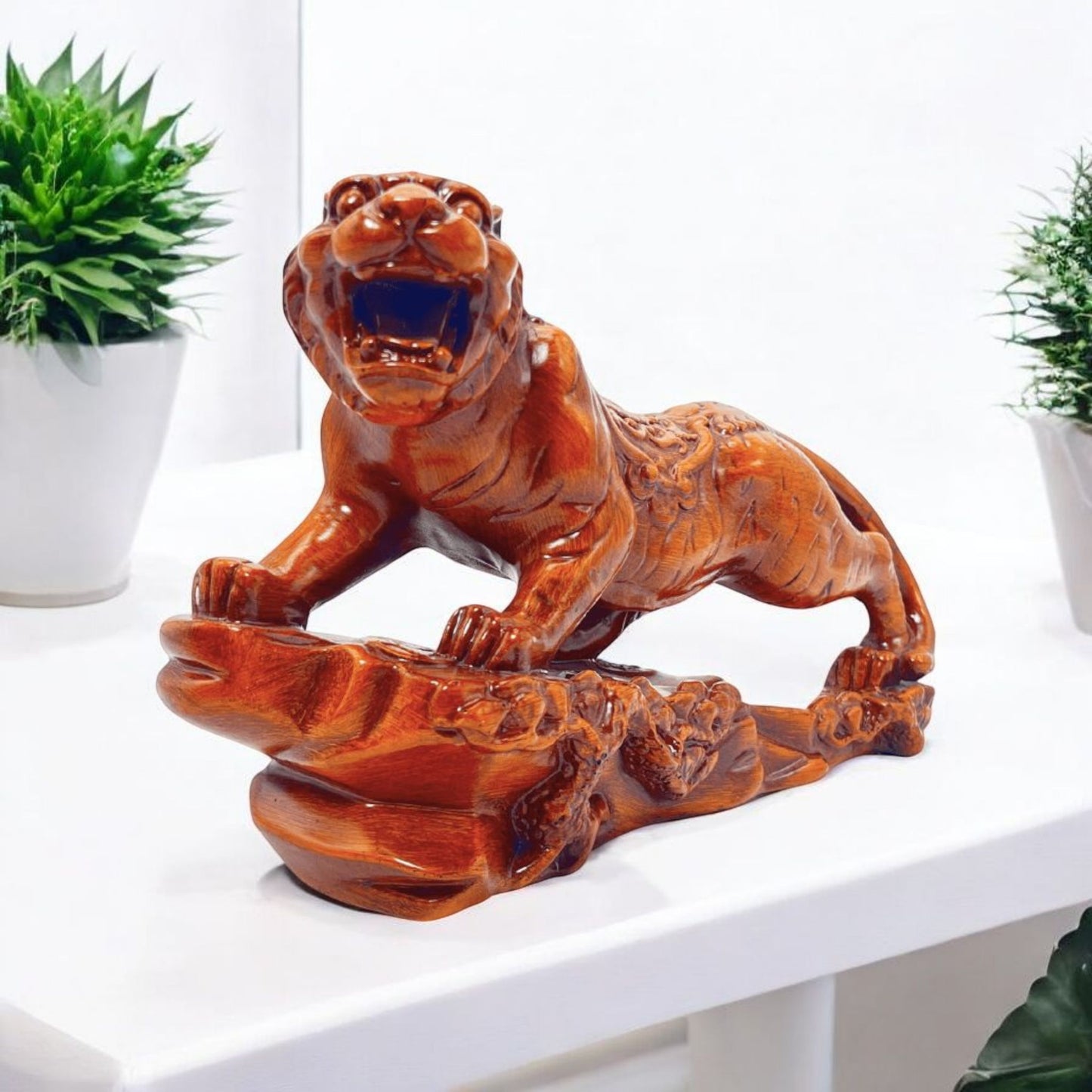 Hand Carved Wooden Tiger Sculpture