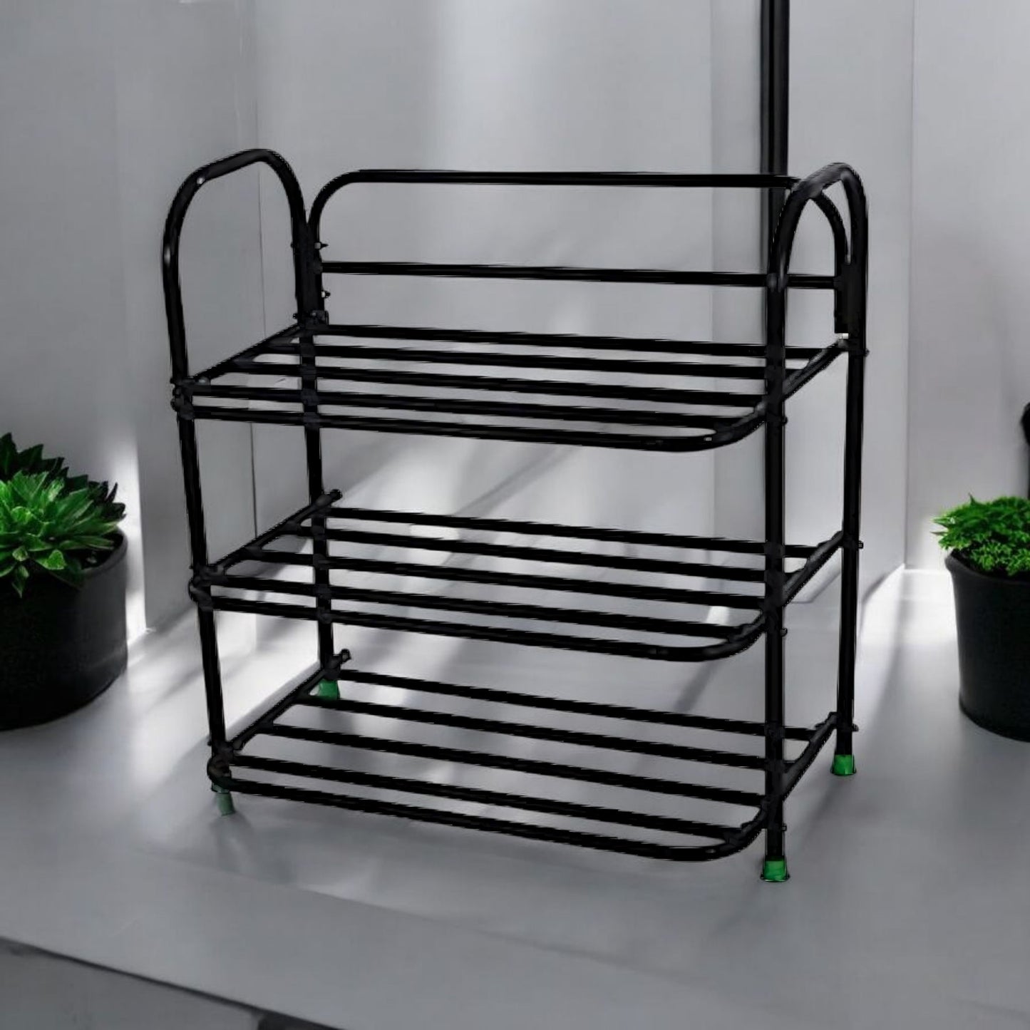 3-Tier Black Metal Shoe Rack