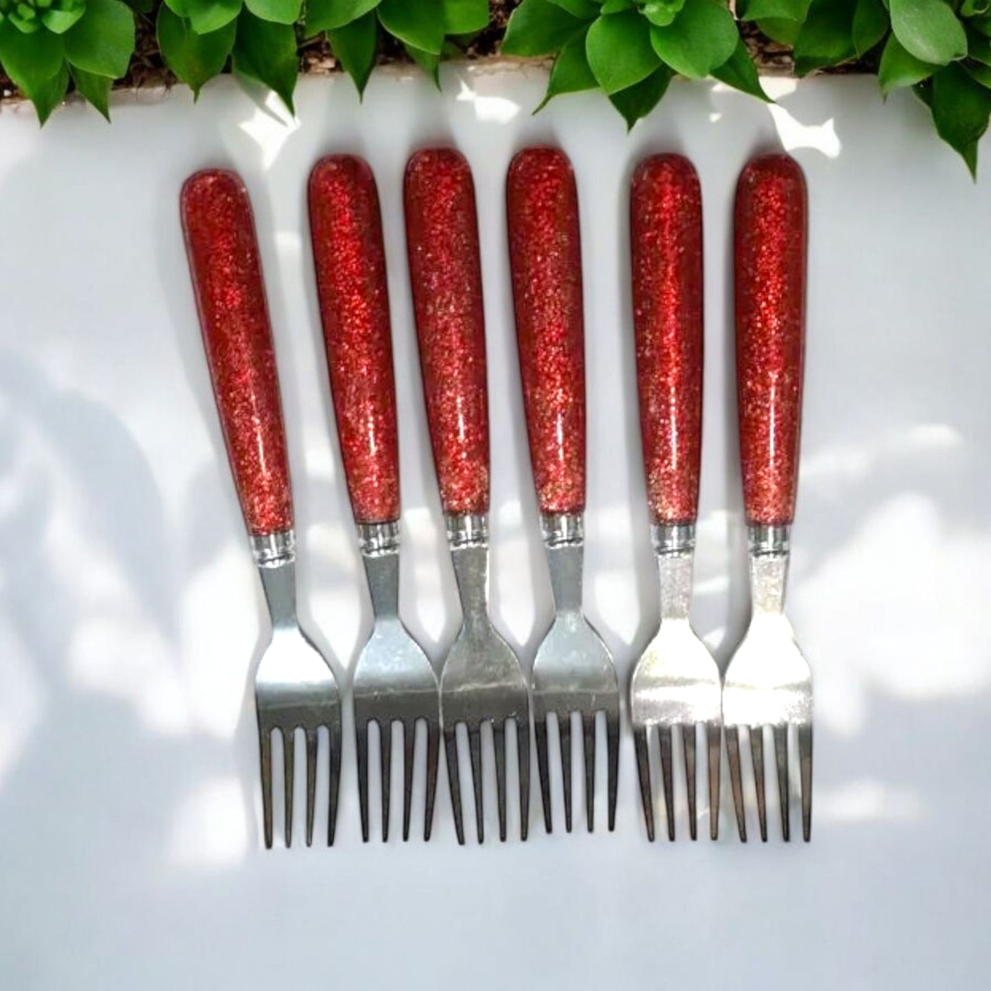 Glitter-Handle Stainless Steel Fork Set
