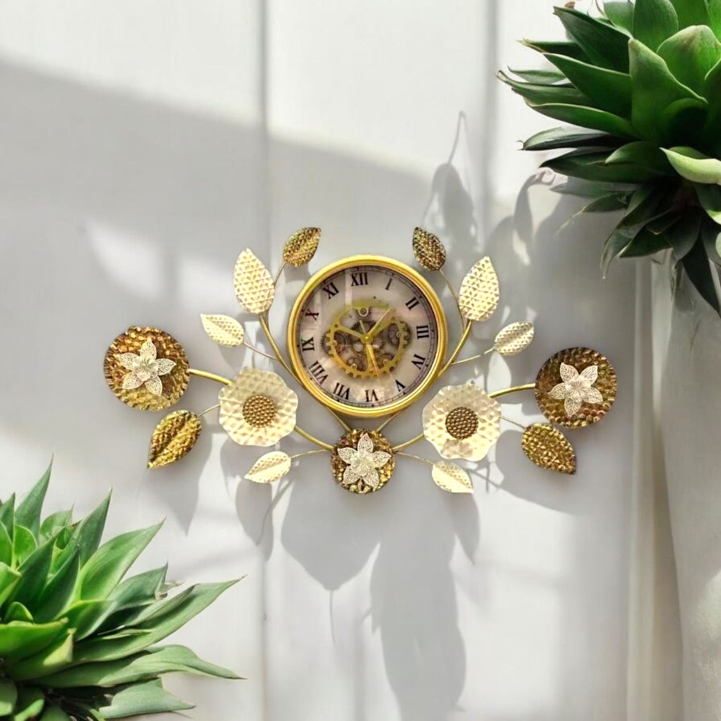 Gold Leaf Floral Wall Clock