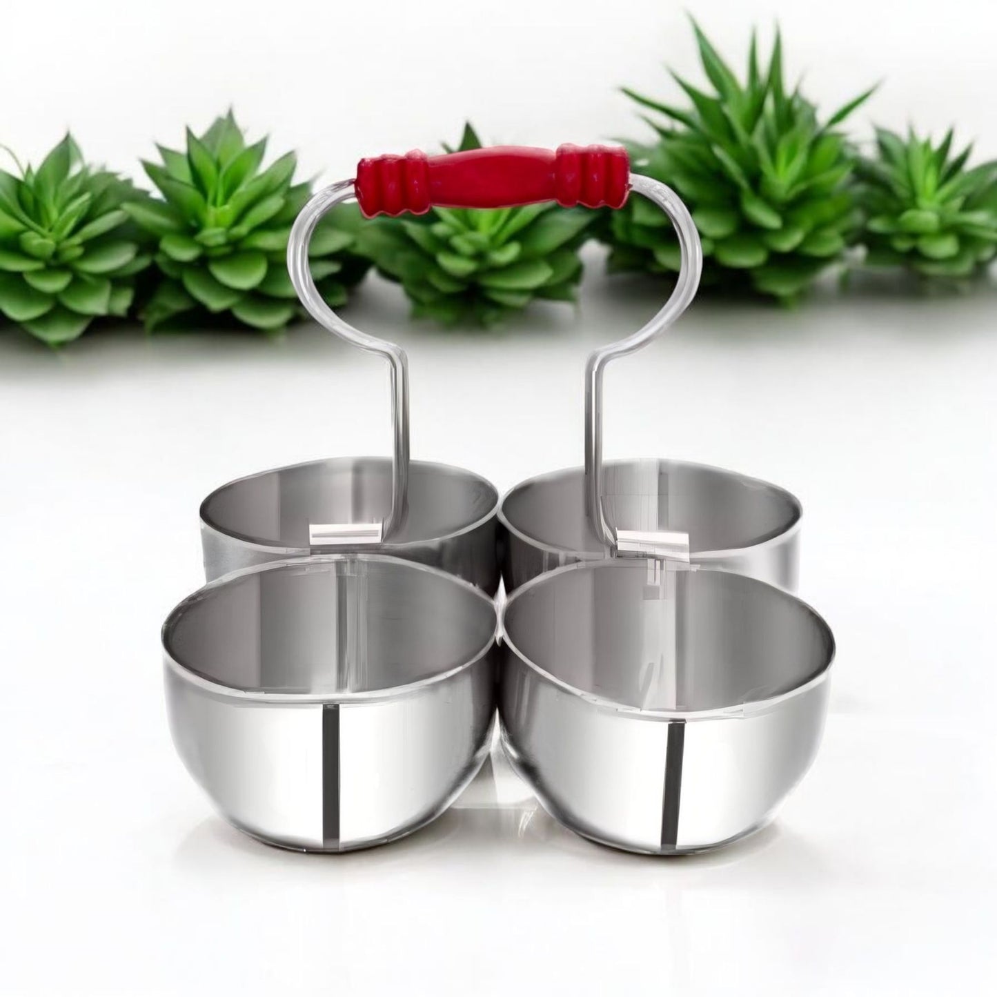 Stainless Steel 4-Bowl Chutney & Sauce Server
