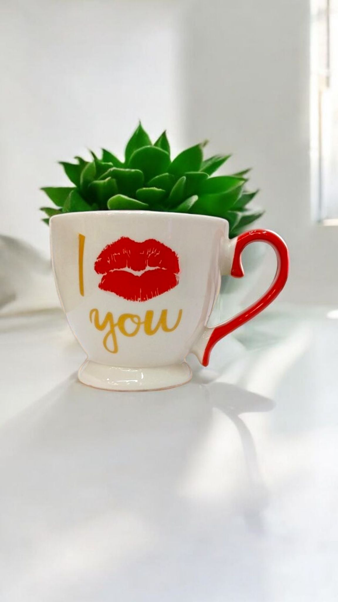Tea Cup with Red Heart Handle