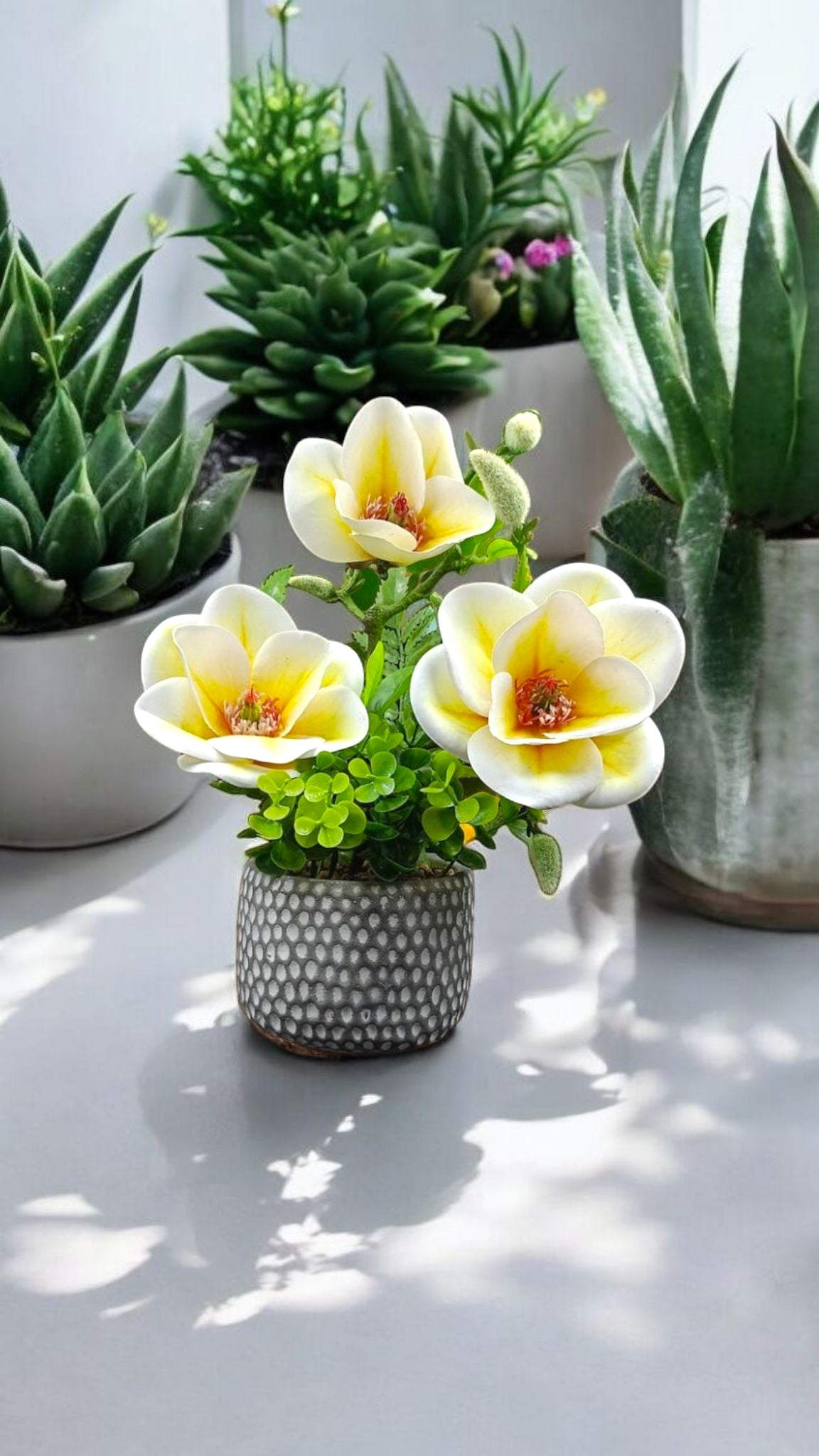 Elegant Artificial Cream Magnolia Arrangement