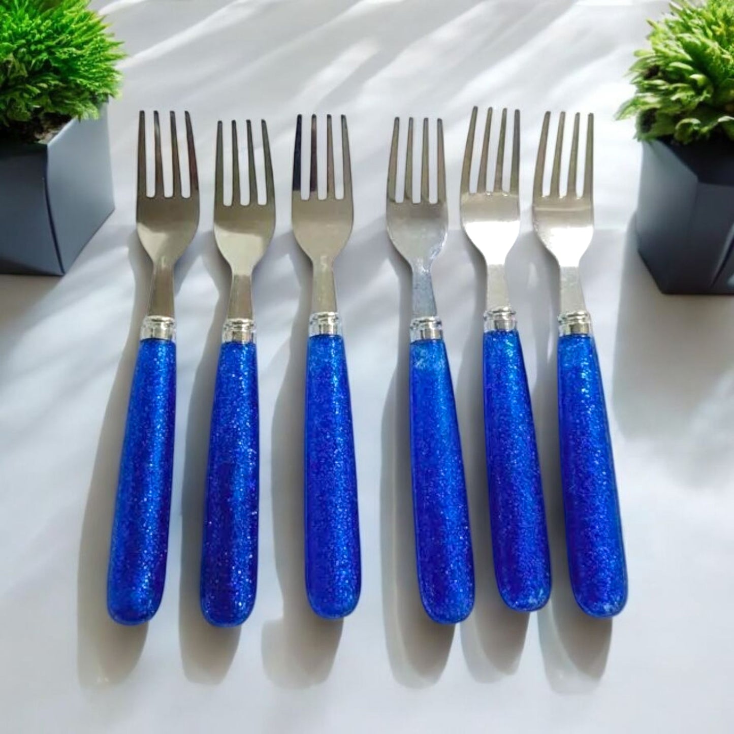 Glitter-Handle Stainless Steel Fork Set