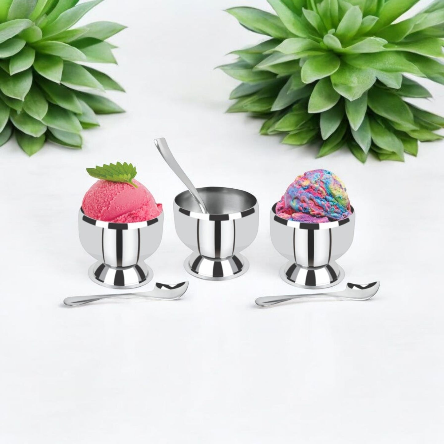 Stainless Steel Ice Cream Bowl with Spoons