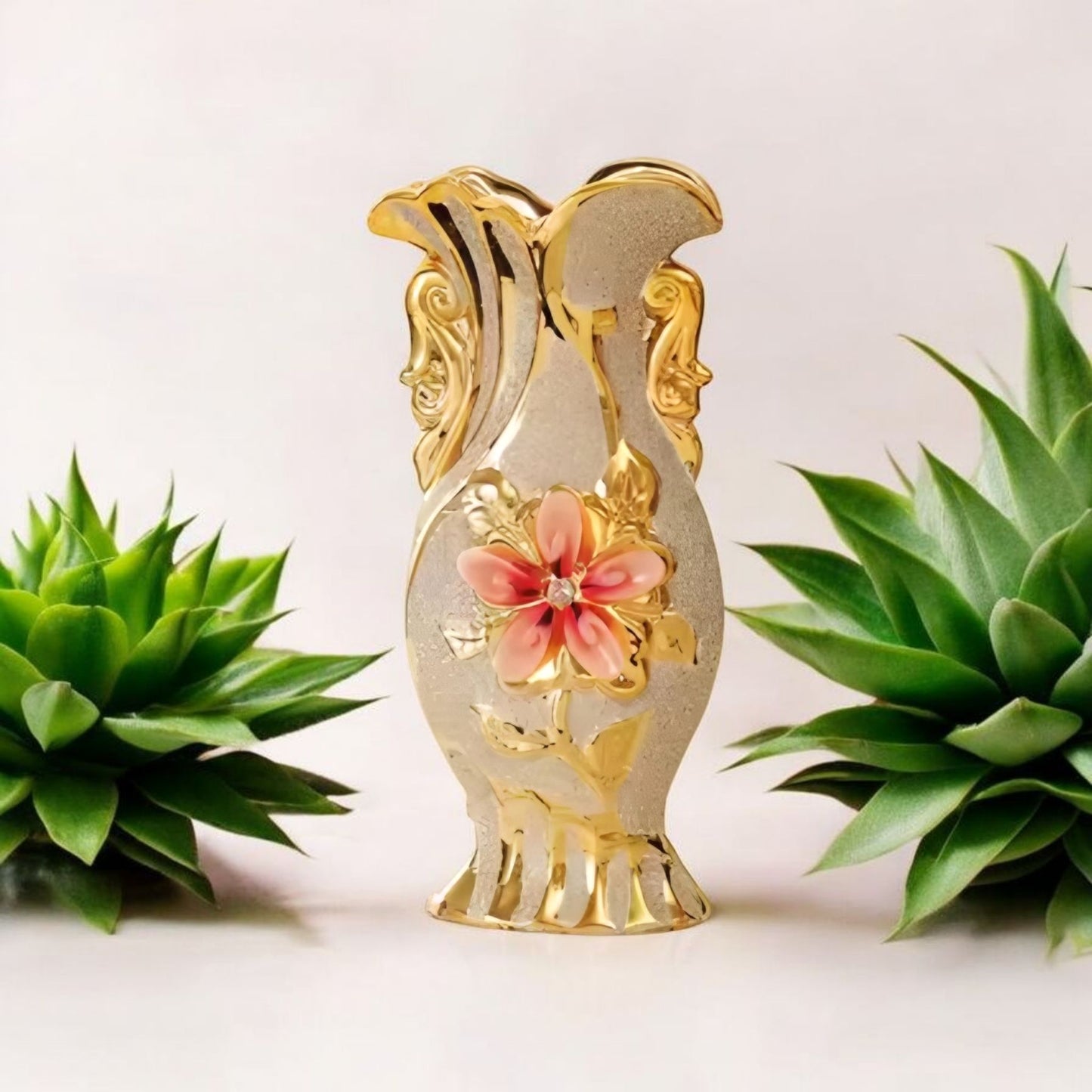 Elegant Gold Flower Ceramic Vase