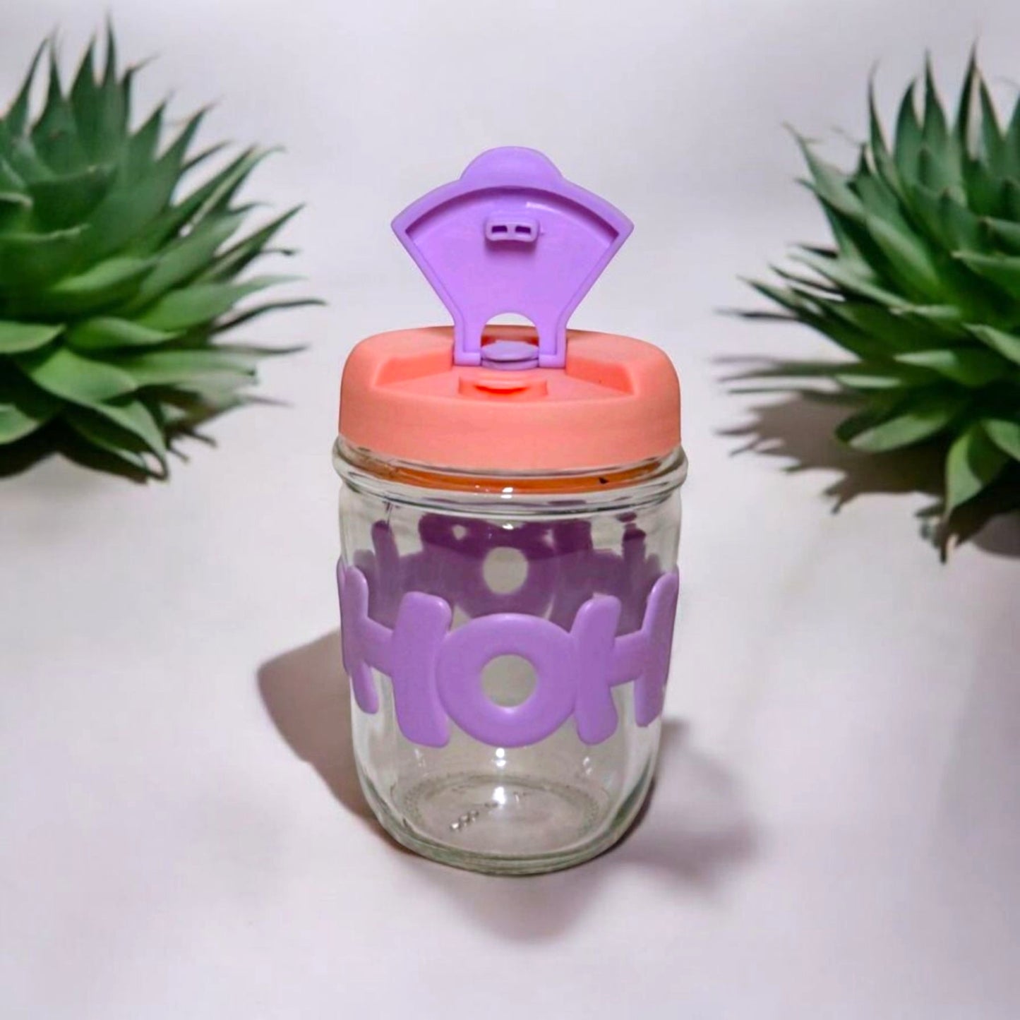 Glass Tumbler with Flip Straw Lid
