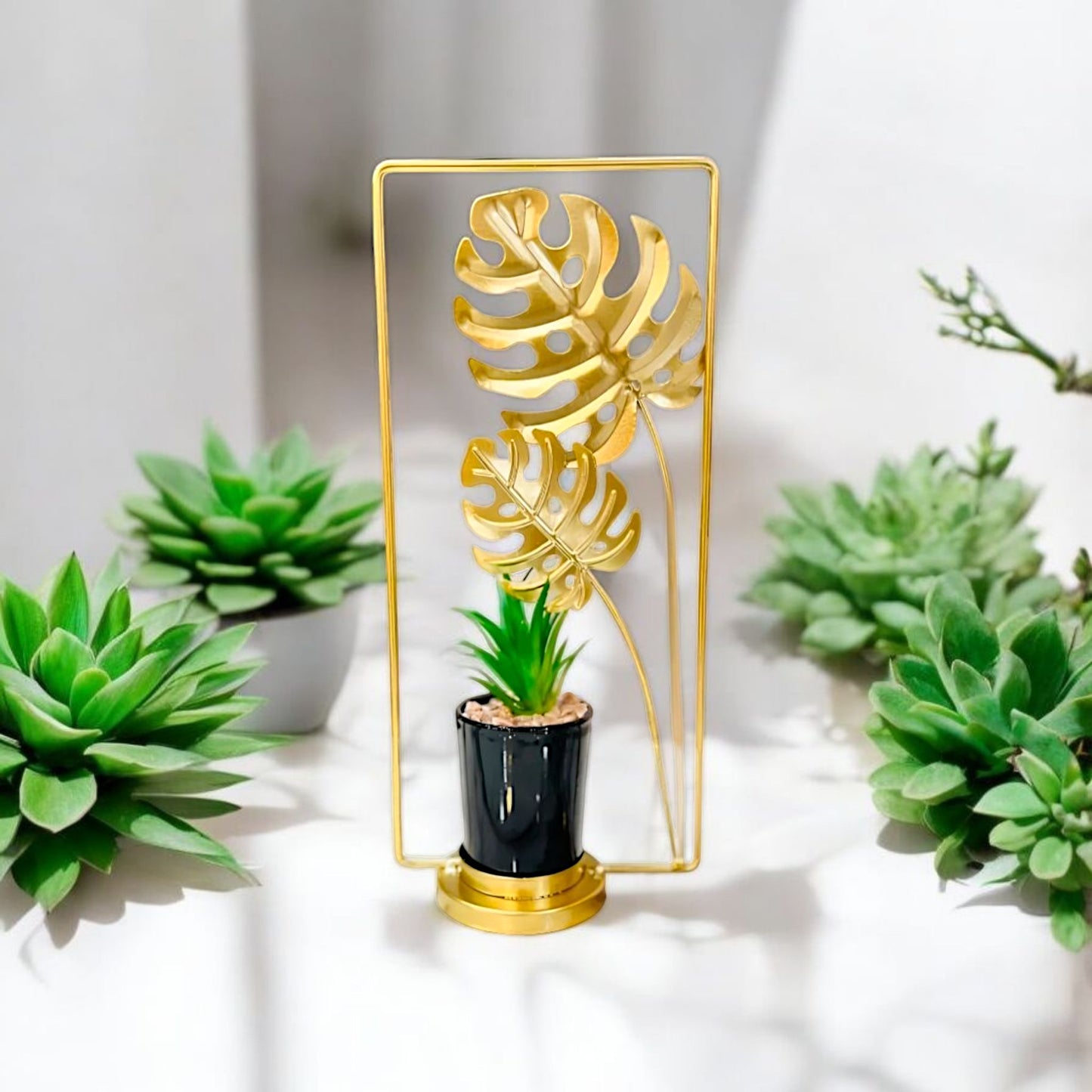 Monstera Leaf Gold Metal Planter