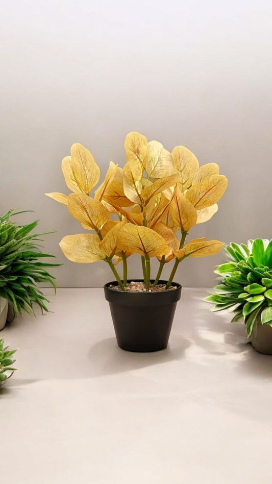 Golden Leaf Artificial Plant in Black Pot