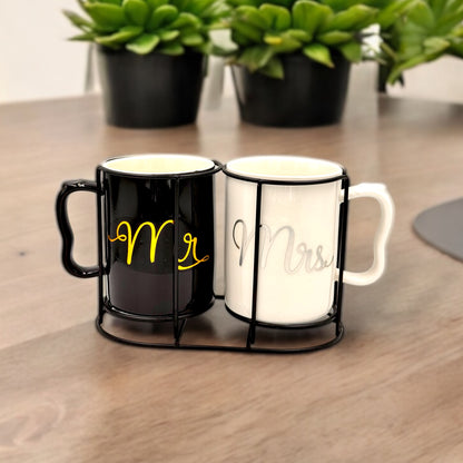 Mr & Mrs Mug Set with Holder