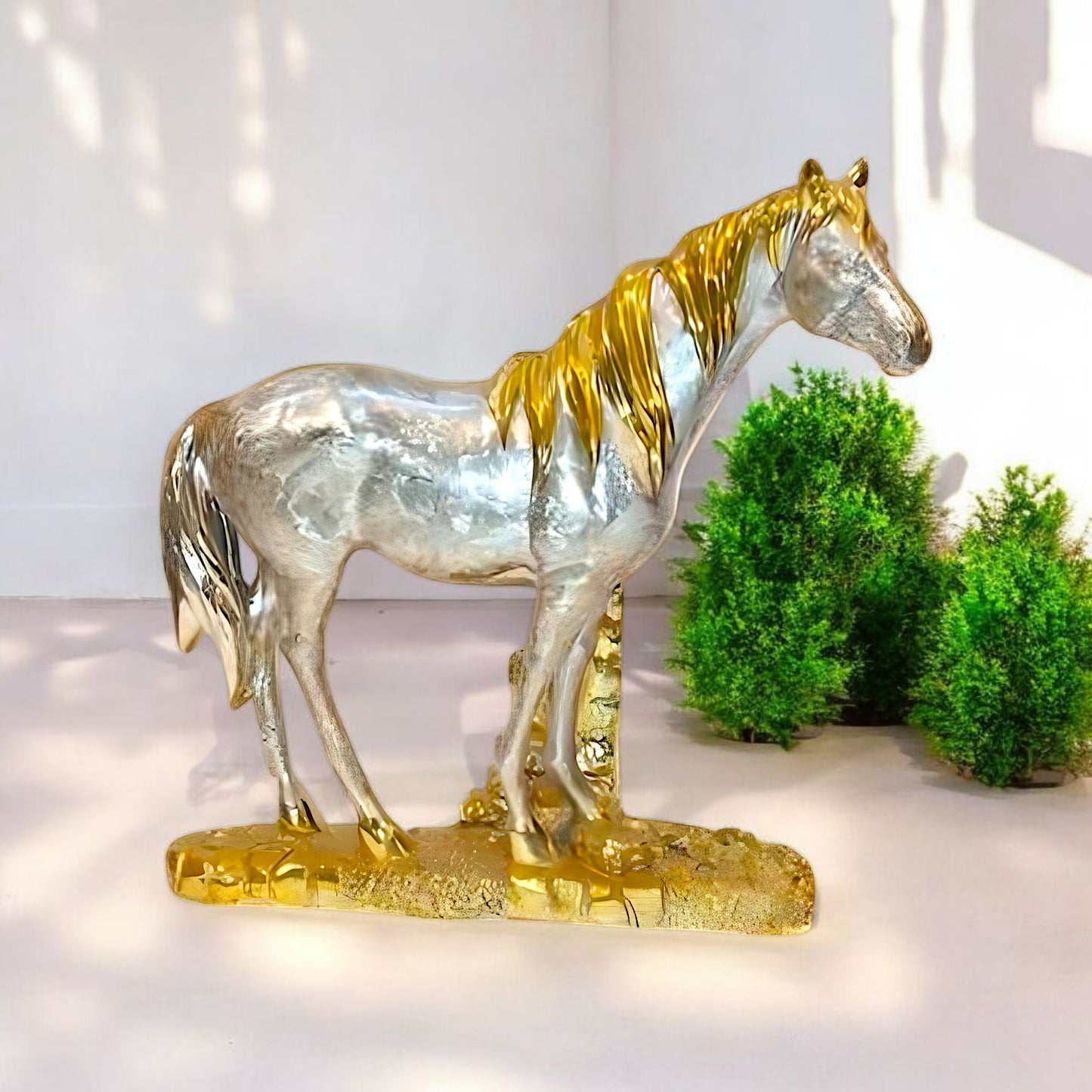 Elegant Silver and Gold Horse Sculpture