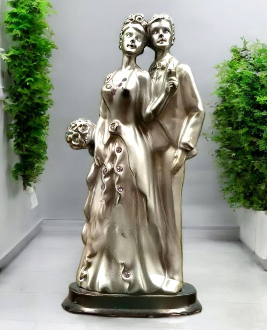 Elegant Silver-Toned Wedding Couple Figurine