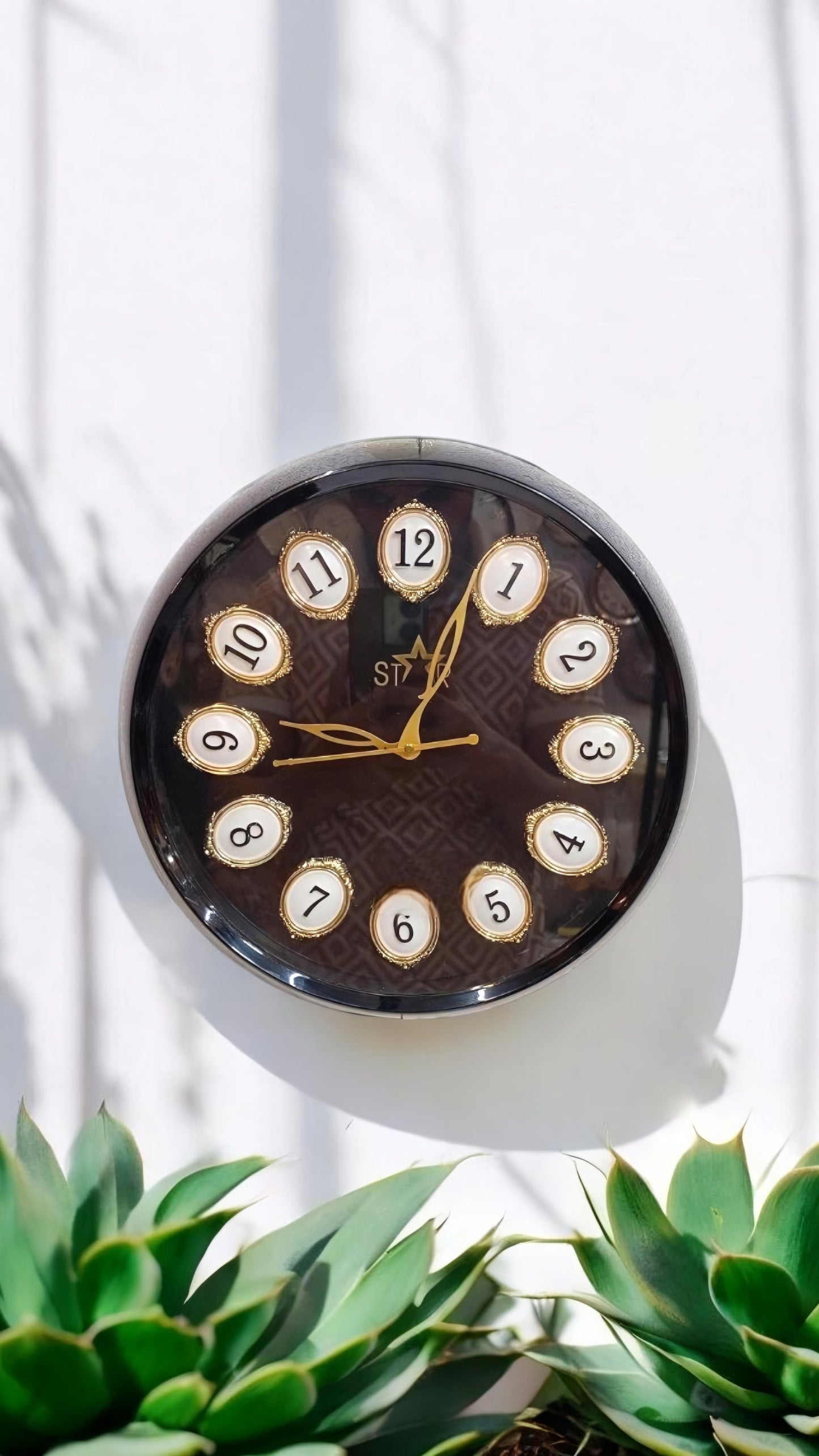 Elegant Round Wall Clock with Golden Accents