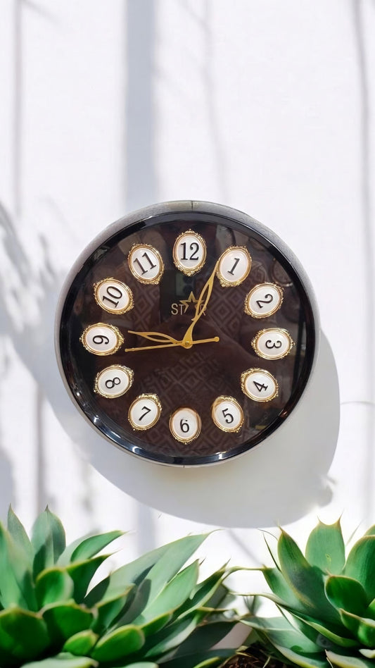 Elegant Round Wall Clock with Golden Accents