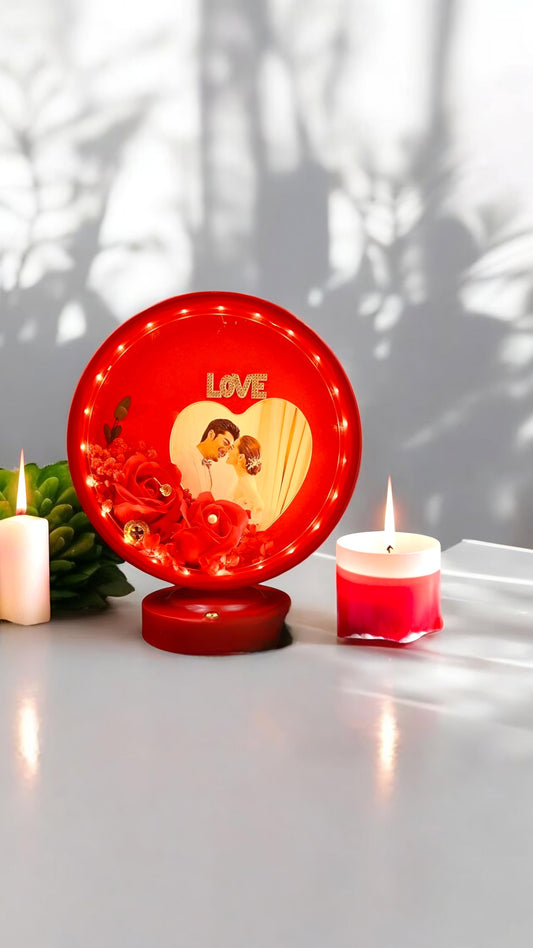 Romantic LED Photo Frame with Heart Design & Red Roses