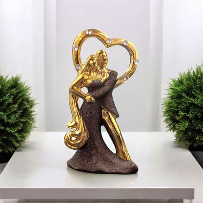 Elegant Romantic Couple Figurine with Heart Backdrop