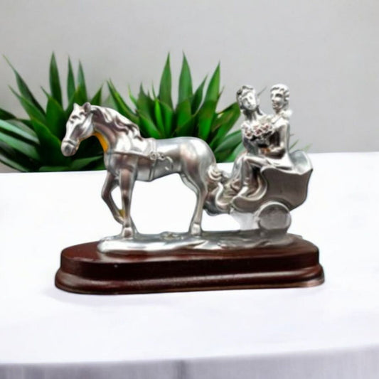 Silver Couple Horse Carriage Figurine