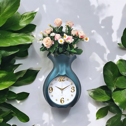 Vase Shaped Wall Clock with Flowers