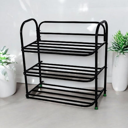 3-Tier Black Metal Shoe Rack
