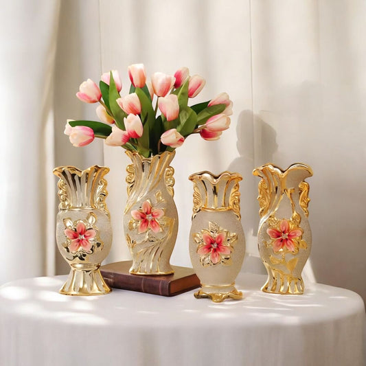 Elegant Gold Flower Ceramic Vase