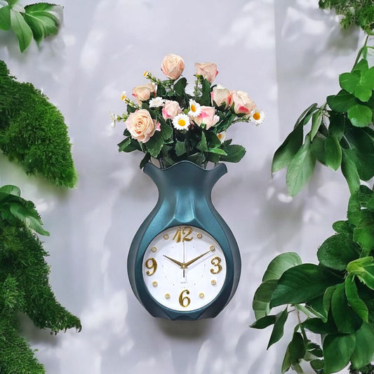 Vase Shaped Wall Clock with Flowers