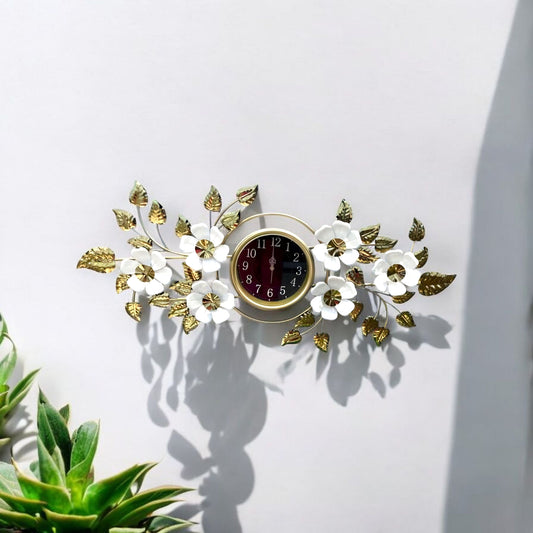 White Floral Metal Wall Clock