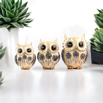Decorative Owl Figurine with Evil Eye Motif set of 3