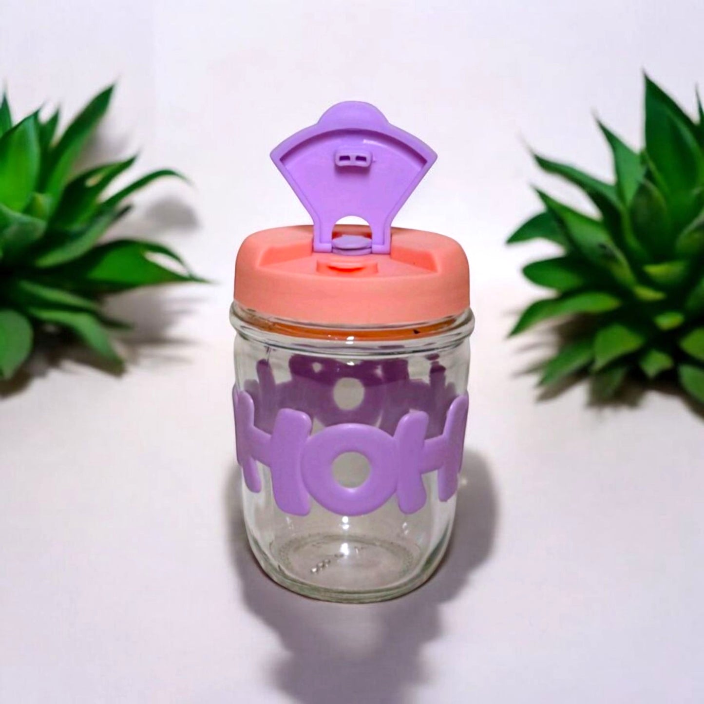 Glass Tumbler with Flip Straw Lid