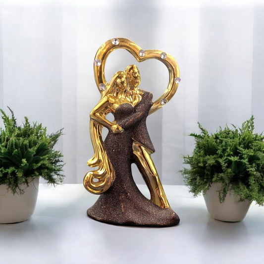Elegant Romantic Couple Figurine with Heart Backdrop