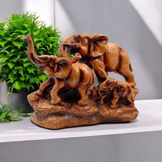 Elegant Elephant Family Resin Showpiece