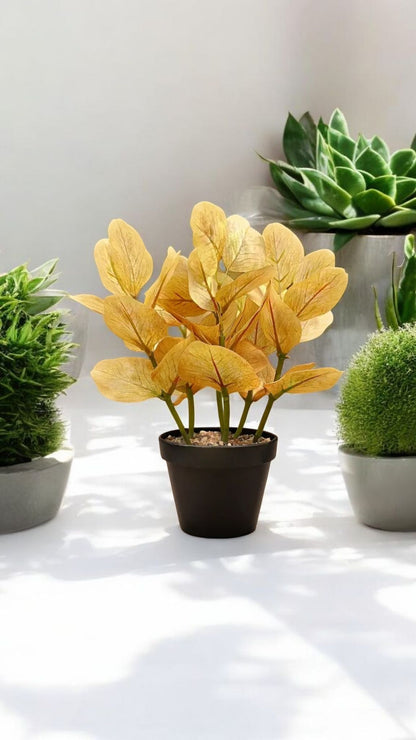 Golden Leaf Artificial Plant in Black Pot