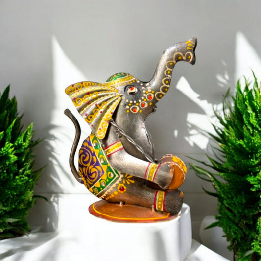 Handcrafted Metal Sitting Elephants ( Set of 3 )