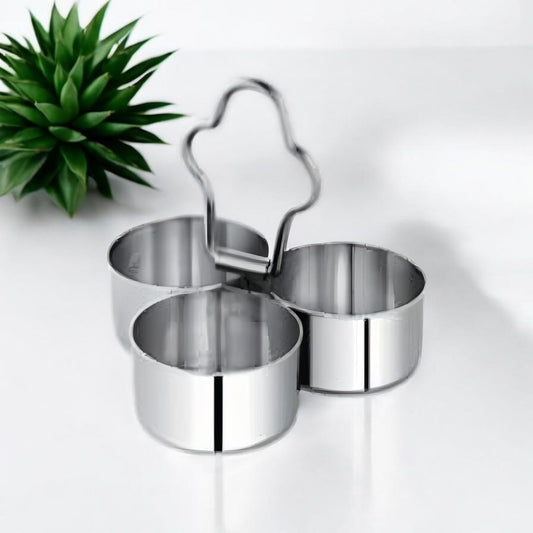 Stainless Steel 3-Bowl Chutney Server