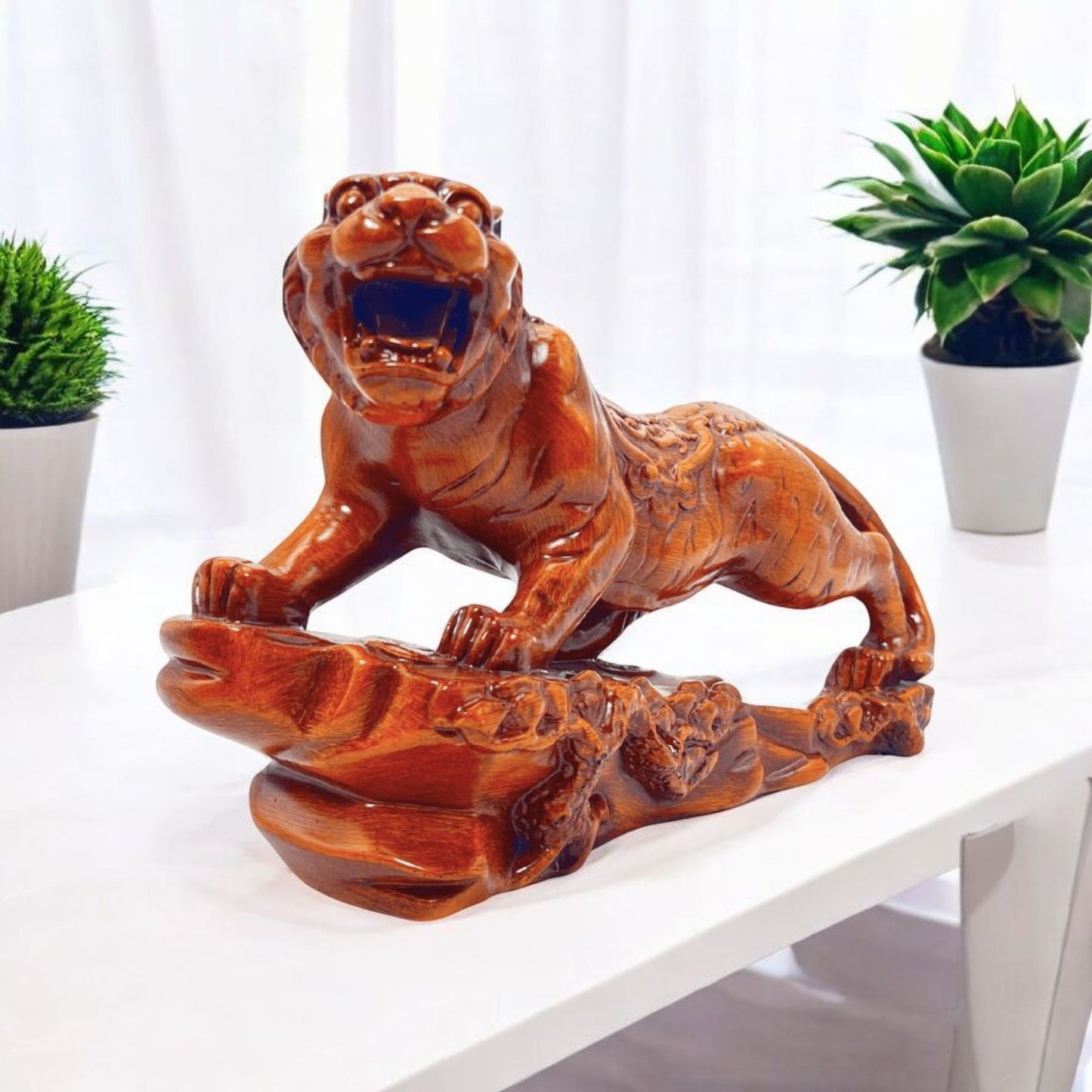 Hand Carved Wooden Tiger Sculpture