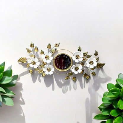 White Floral Metal Wall Clock