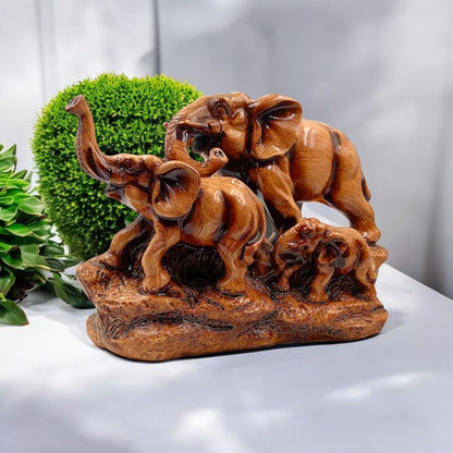 Elegant Elephant Family Resin Showpiece