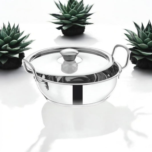 Stainless Steel Deep Kadhai with Lid