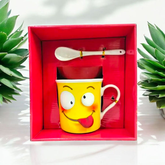 Emoji Mug with Spoon Gift Set